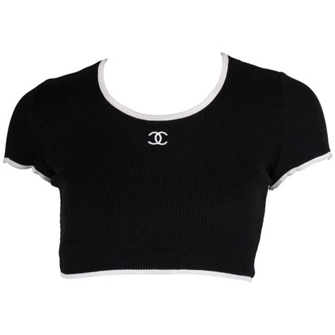 chanel black crop top|chanel t shirt original.